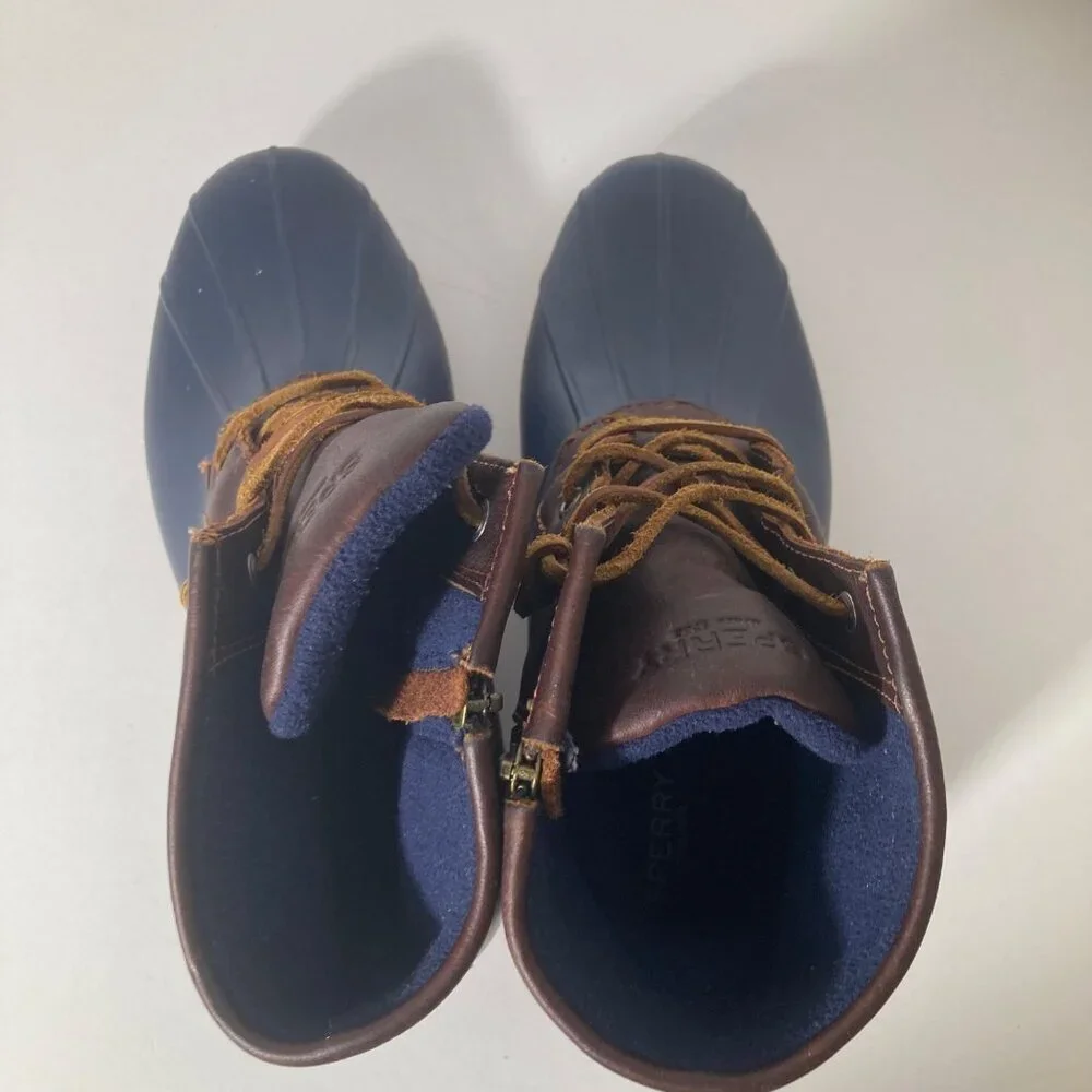 Womens Sperry Saltwater Brown & Blue Leather Top Duck Boot‎ 11